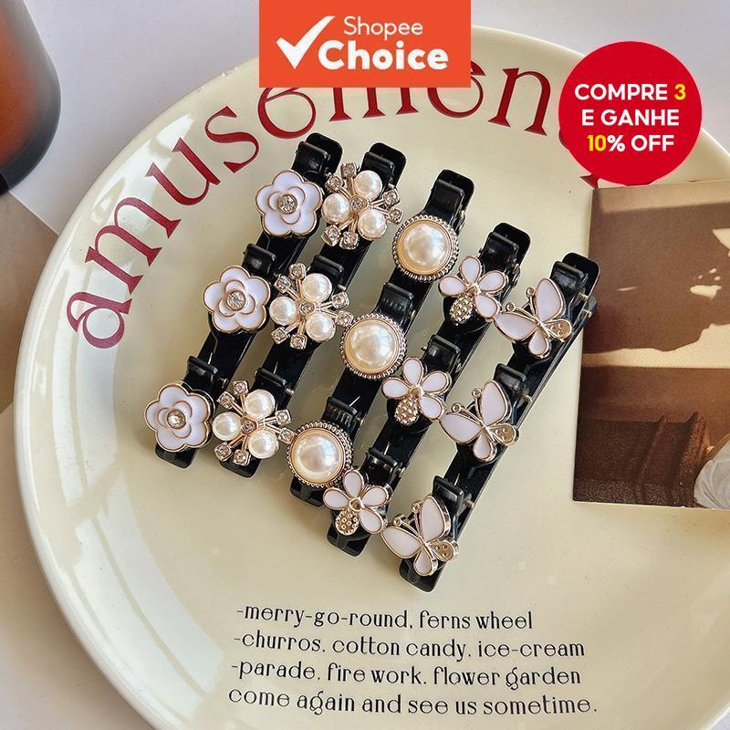 Novo grampo de cabelo de duas camadas com design elegante, ideal para organizar fios soltos e franja, com detalhes em em Oferta na Shopee