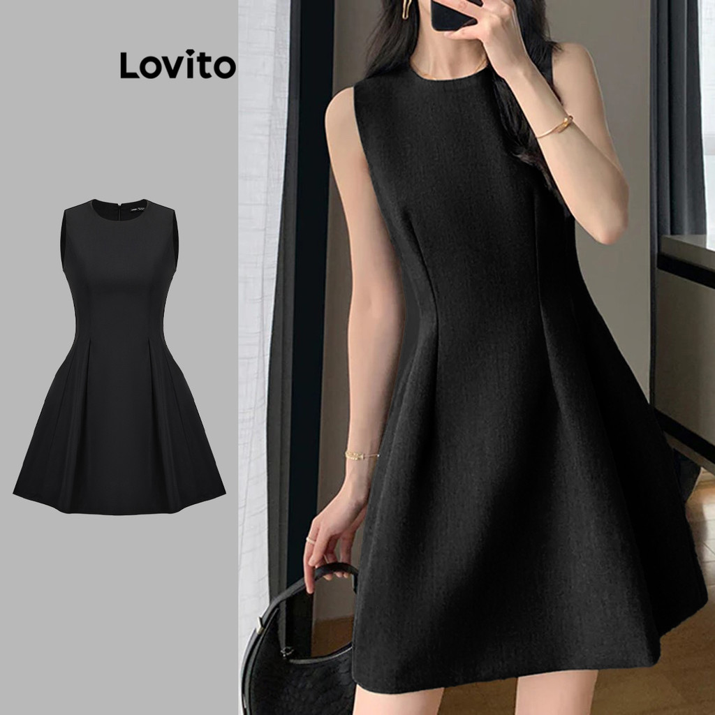 Lovito Vestido Casual Com Estrutura Lisa E Drapeado Para Mulheres L109MD178 em Oferta na Shopee