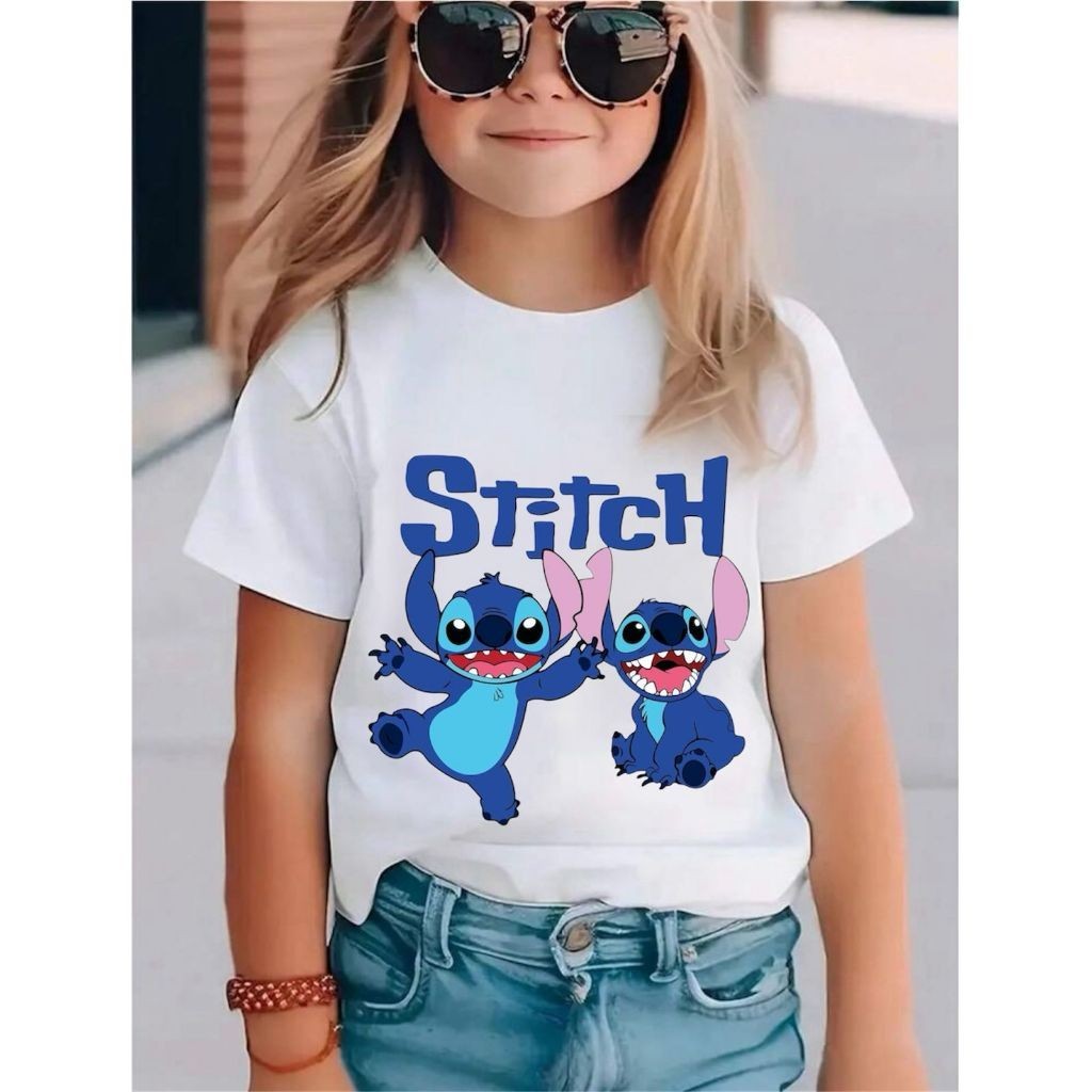 Camiseta Infantil Stitch Feminina Algodão Estampa Stiti Blusa Menina
