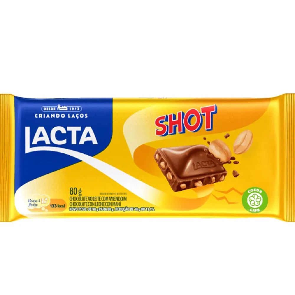 Chocolate Ao Leite Lacta Shot Com Amendoim 80g em Oferta na Shopee