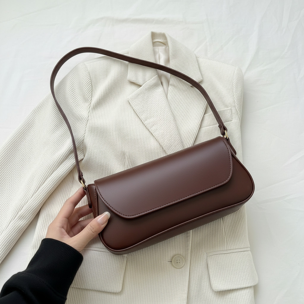 Bolsa Feminina Baguete Alça De Ombro Fina Estilosa E Casual