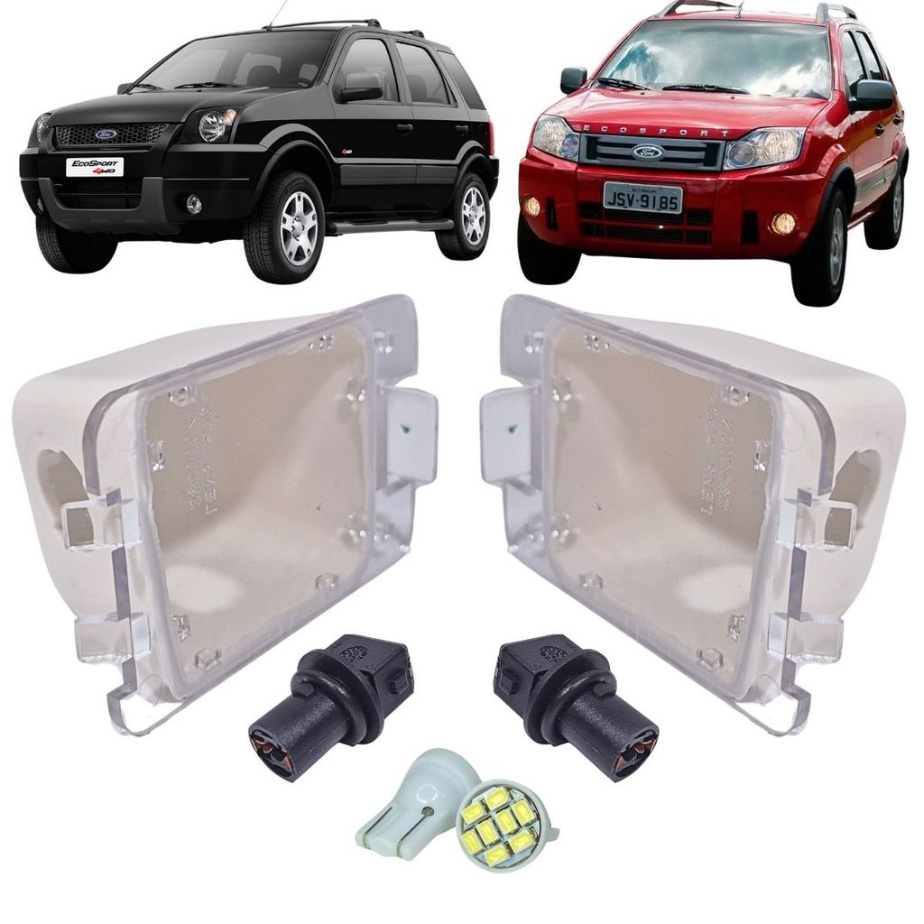 KIT LANTERNA LUZ DE PLACA FORD ECOSPORT 2003 A 2012 PAR COM SOQUETE E LÂMPADAS LED 12V ILUMINAÇÃO