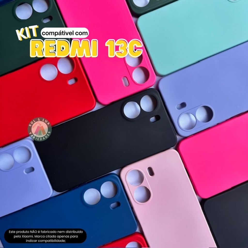 Kit Capa Capinha compatível com Xiaomi Redmi 13C + Película 3D Cerâmica Privacid