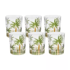 Kit 6 Copo Baixo Palm Tree Handpaint 340ml Cristal Ecológico - Wolff