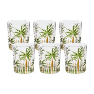 Kit 6 Copo Baixo Palm Tree Handpaint 340ml Cristal Ecológico - Wolff
