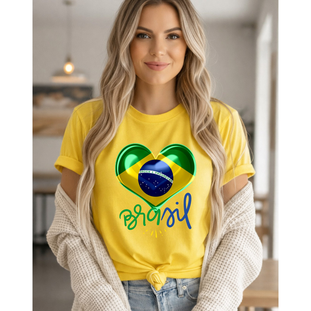 Camiseta Blusa Camisa Seleção  Feminina Algodão T-Shirt Brasil Copa do Mundo Estampada