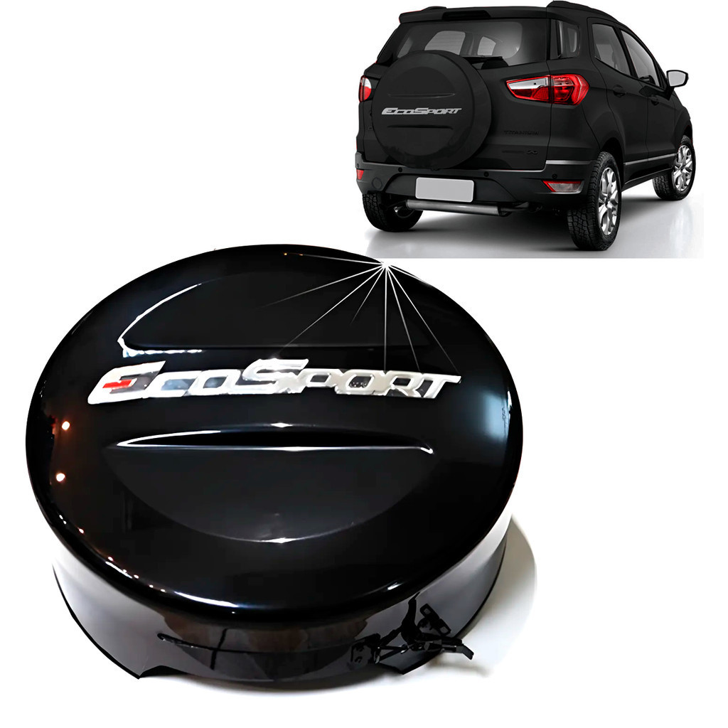 CAPA DE ESTEPE RIGIDA COM CADEADO PARA FORD NEW ECOSPORT 2021/2023 ARO 15/16/17 COR PRETO EBONY