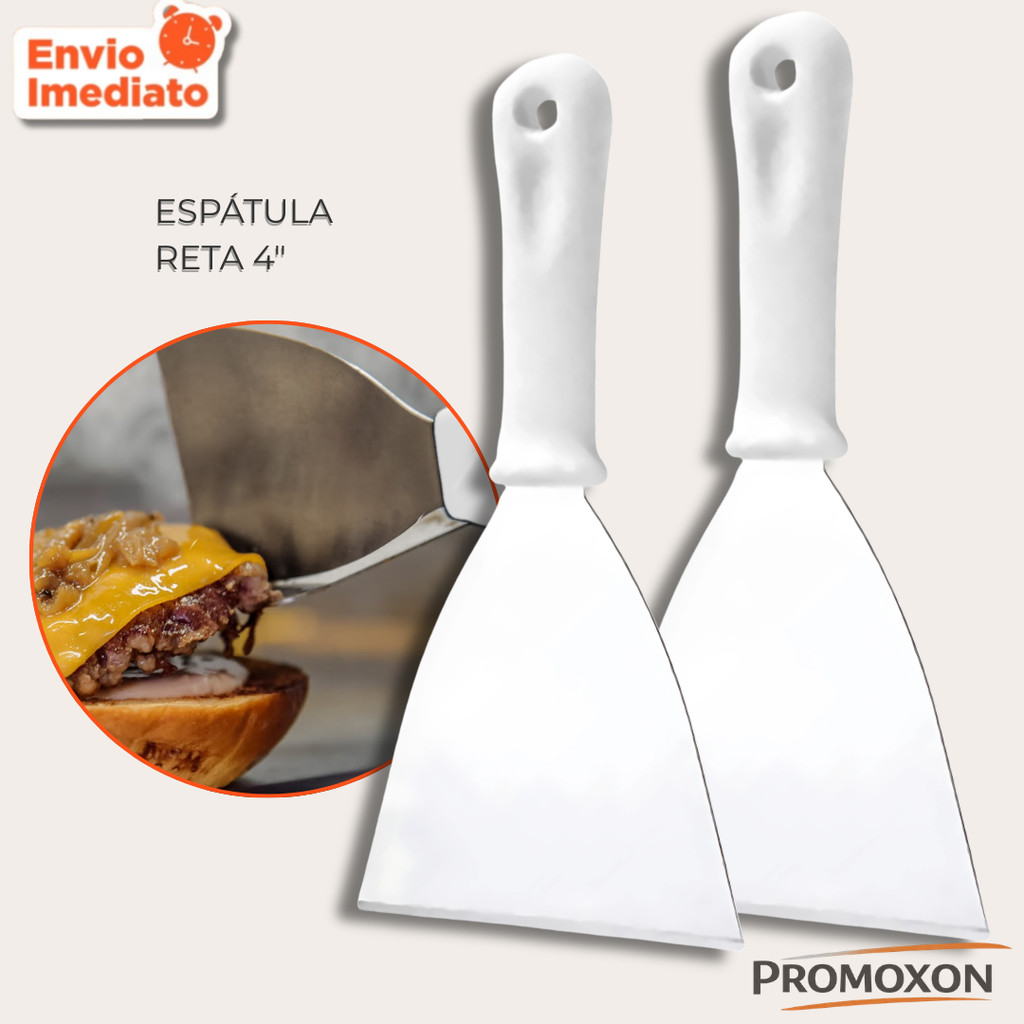 Kit 2 uni - Espátula Reta 4" Aço Inox com Cabo Plástico Versátil para Cozinha, Doces, Hamburgueria, Pizza em Oferta na Shopee