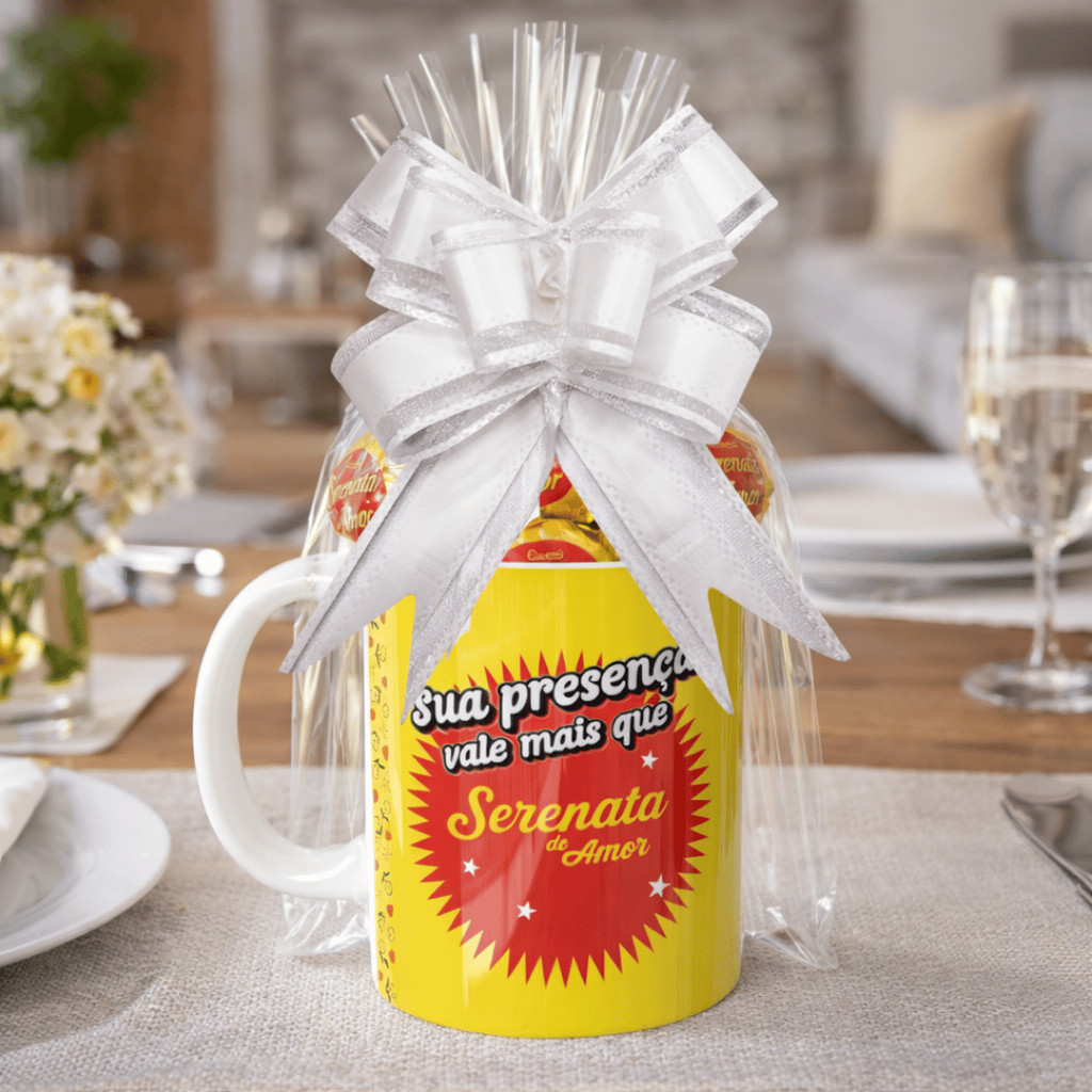 Kit Cesta Presente Serenata de amor Personalizado – Caneca + Bombons + Laço