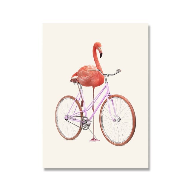 Quadro Decorativo Flamingo de Bicicleta 60x40