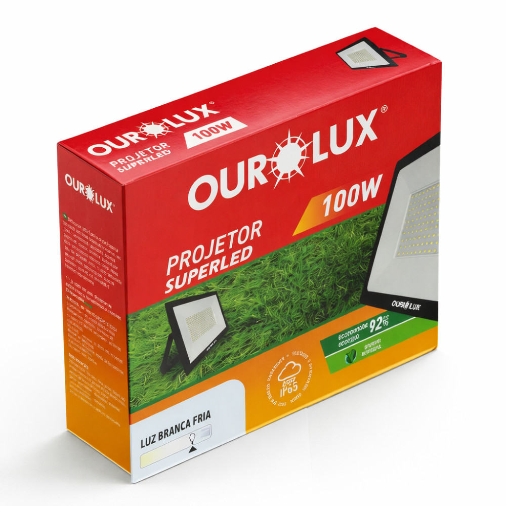 REFLETOR LED SLIM 100W BIVOLT 6500K IP65 BRANCO FRIO OUROLUX