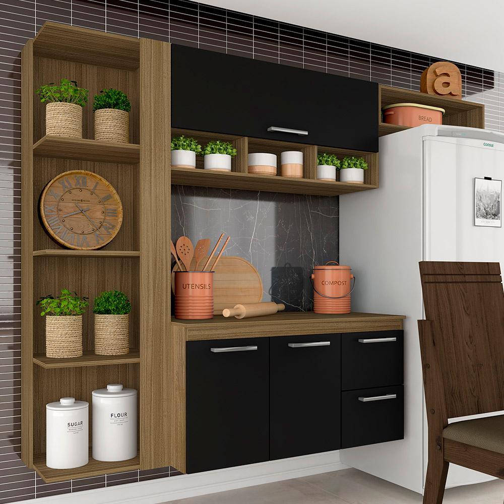 Armário De Cozinha Galicia 4 Pçs 3 Portas Bore/pret - Móveis Arapongas em Oferta na Shopee