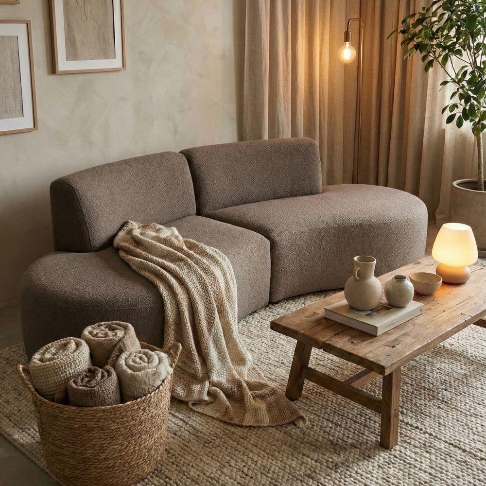 Sofá Orgânico Módulo Curvo Savana Boucle Cappuccino - Montanari's Decor