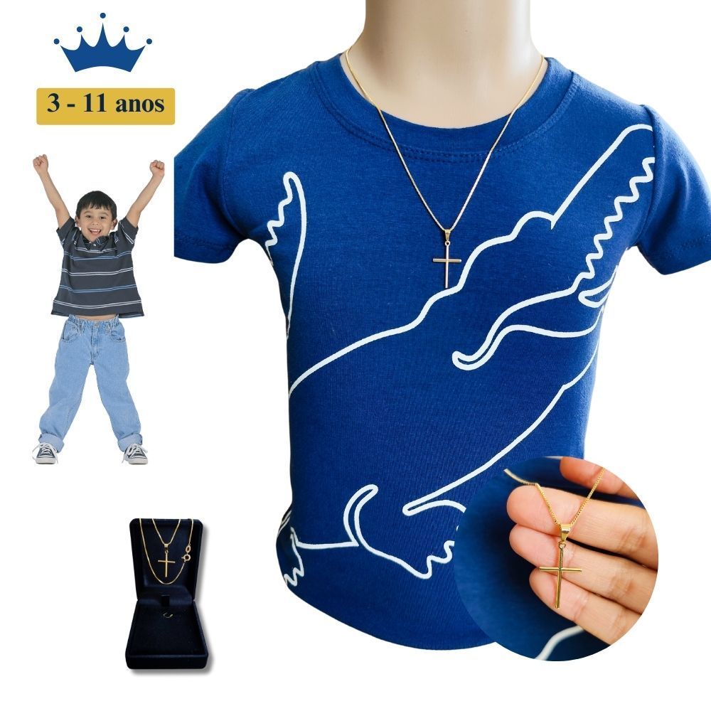 Correntinha Infantil Masculino Banhado A Ouro 18k + Pingente Cruz Palito
