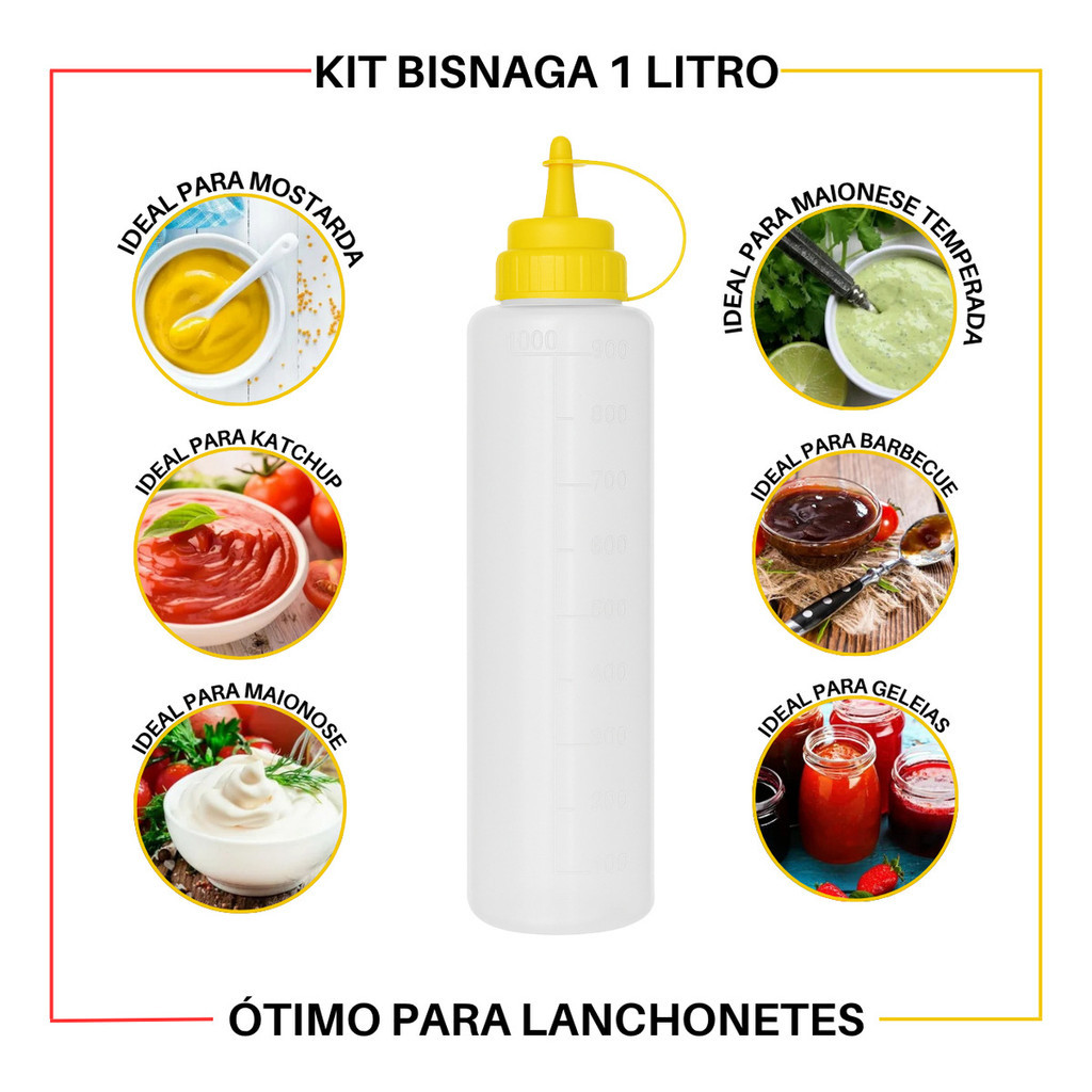 Bisnaga Grande 1 Litro Bico Amarelo P/ Mostarda Molhos Donuts  Azeite Cremes em Oferta na Shopee