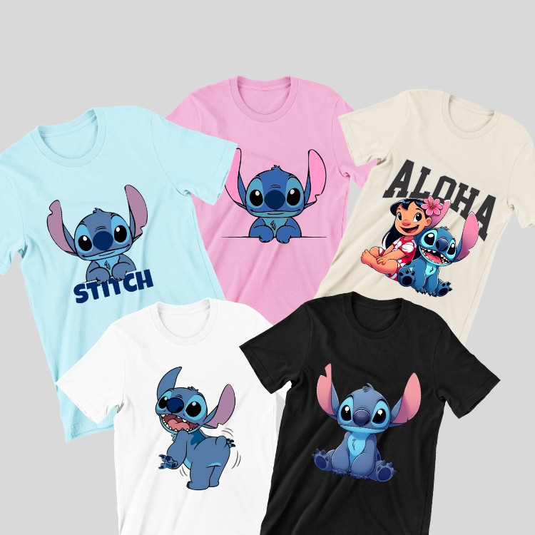 kit infantil KIT 5 CAMISETAS INFANTIS STITCH camiseta infantil camiseta 100% algodão