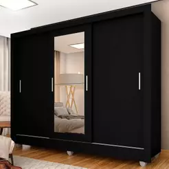 Guarda Roupa Casal Vivian 3 Pts Espelho Menor Preto Fosco - M.a