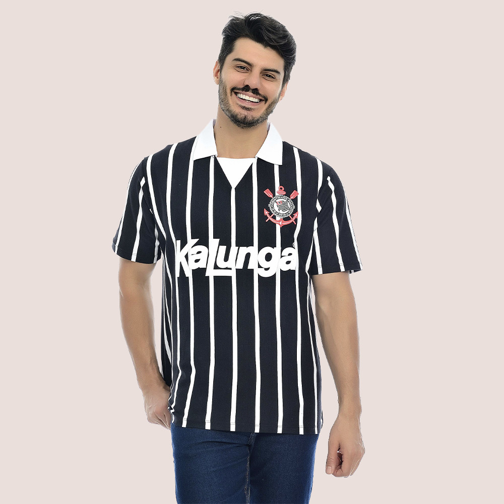 Camiseta Polo Corinthians Algodão Macia Confortável Original Kalunga Retro 1990 Masculina