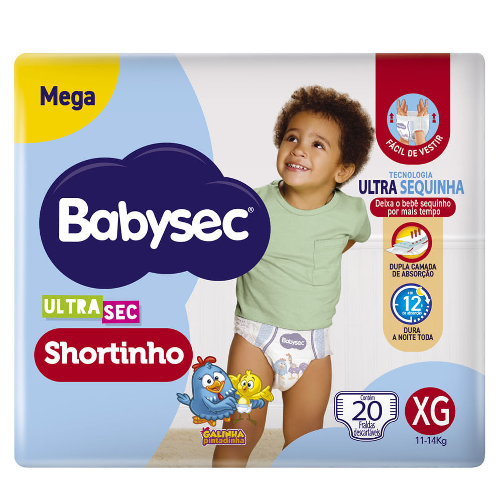 Fralda Babysec Ultrasec Shortinho Mega Tamanho XG 20 Unidades Descartáveis em Oferta na Shopee