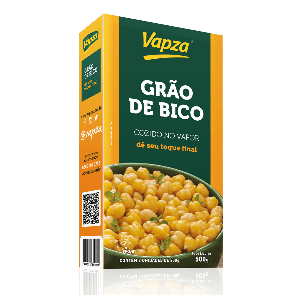 Grão de Bico Cozido no Vapor 500G Vapza em Oferta na Shopee