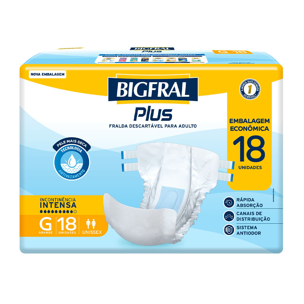Fralda Geriátrica Descartável Bigfral Plus Regular G Com 18 Unidades em Oferta na Shopee