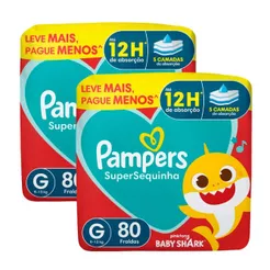 Kit 2 Fralda Pampers Supersequinha Tamanho G 80 Unidades Descartáveis Leve + Por -