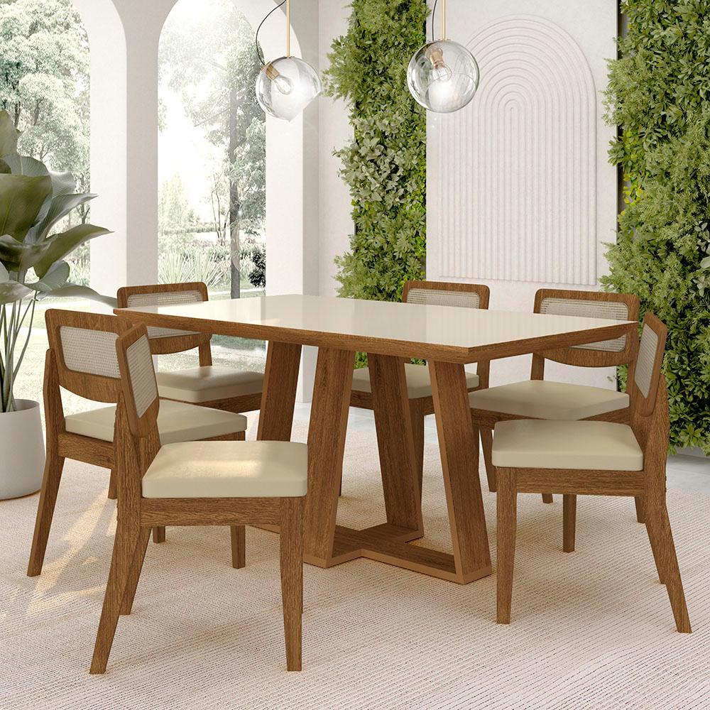 Mesa Sion 1,60 Com 6 Cadeiras Sextavada Freijó/off/corino Bege - M.a em Oferta na Shopee