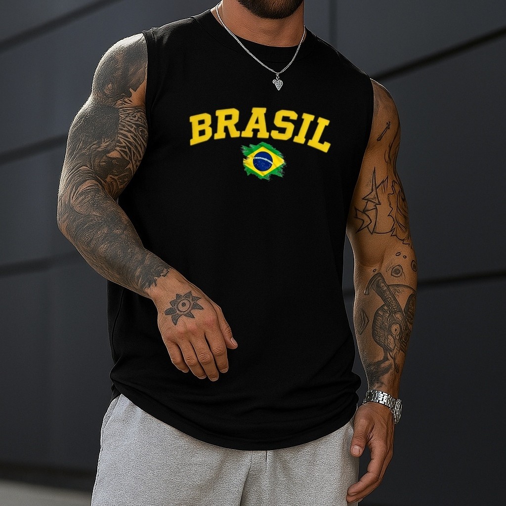 Camiseta Blusa Regata Masculina Machão Brasil Academia Treino Camiseta Fitness Streetwear Copa Do Mundo Rio de Janeiro