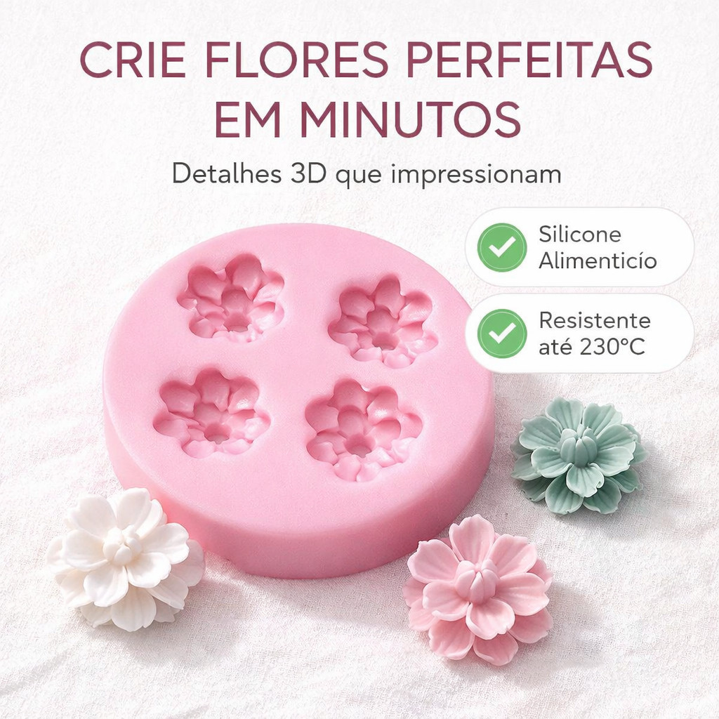 Molde Silicone Flores 3D Peônia Cerejeira Para Velas Biscuit Sabonete