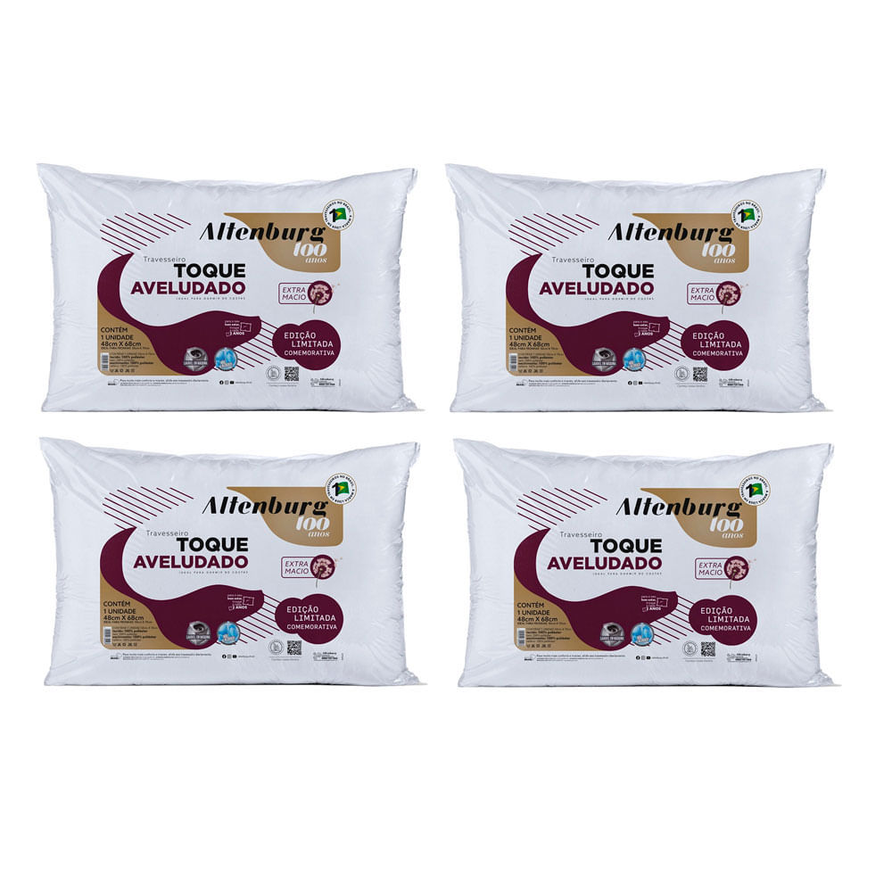 Kit 4 Travesseiros 48x68cm Toque Aveludado Altenburg em Oferta na Shopee