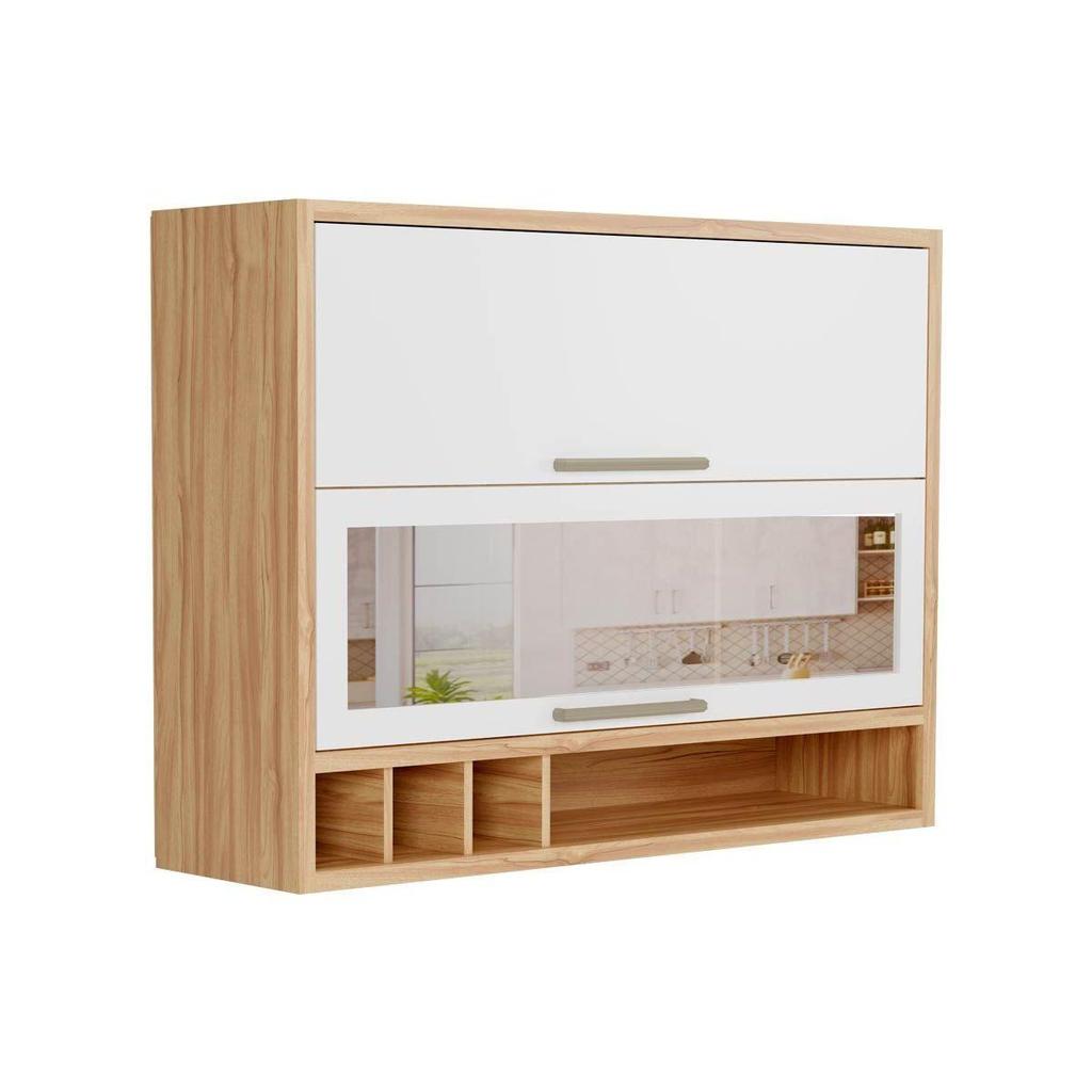 Armário Aéreo p/ Cozinha Syrah Adega 2 Portas (1 c/ Vidro Reflecta) 120cm Amendoa/Branco - Ronipa em Oferta na Shopee