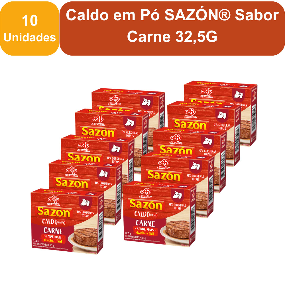 Kit 10 Unidades Caldo em Pó SAZÓN® Sabor Carne 32,5G