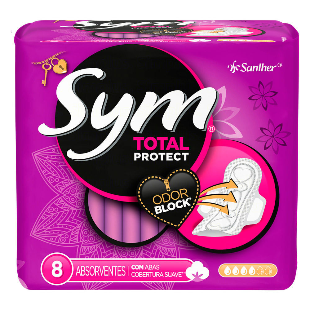 Absorvente Sym Cobertura Suave com Abas 8 Unidades
