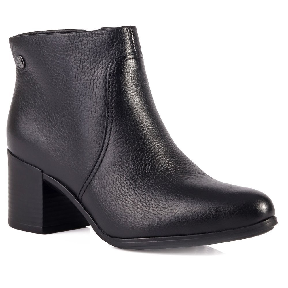 Bota Feminina Bottero Burnish Cano Baixo em Couro Preto com Salto Bloco em Oferta na Shopee