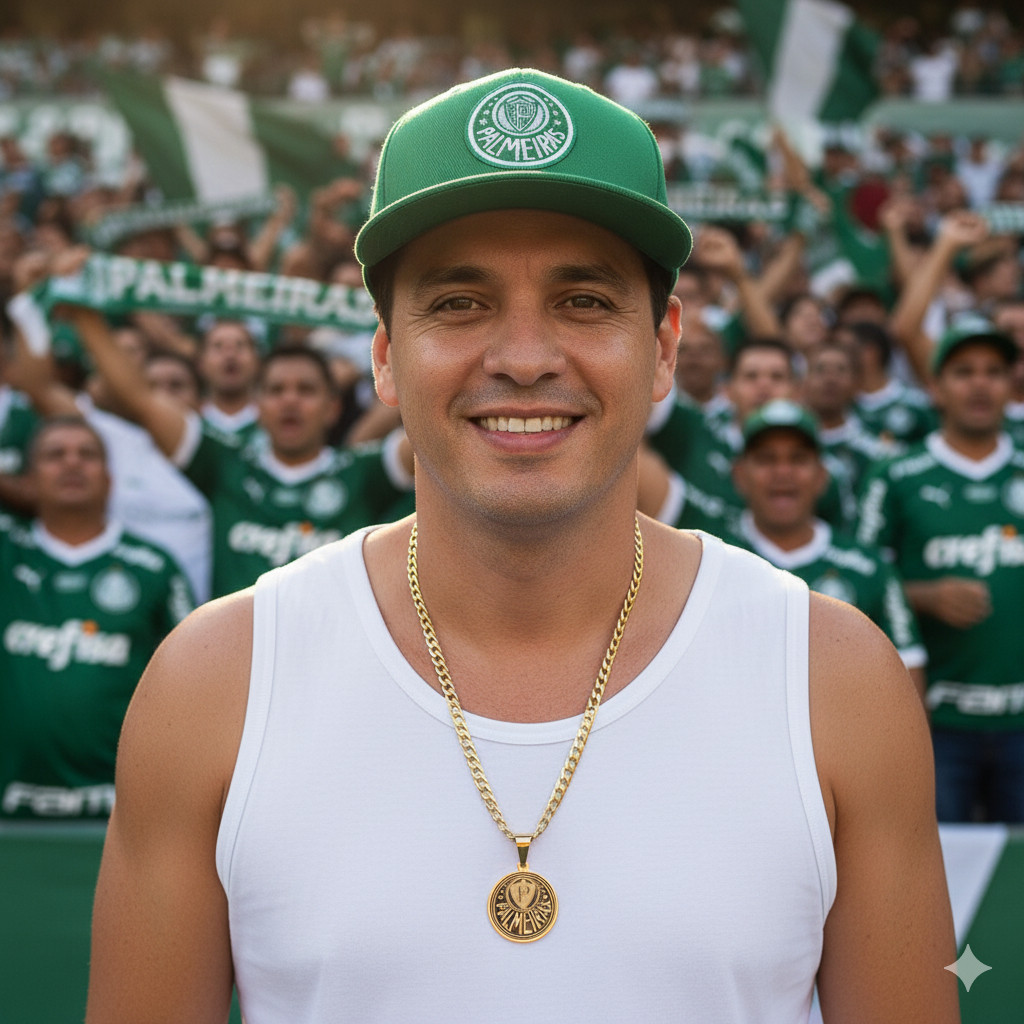 Conjunto Colar + Boné Verdão Palestra Itália Dourado Aço Inox 316L - Presente Time de Futebol Porco