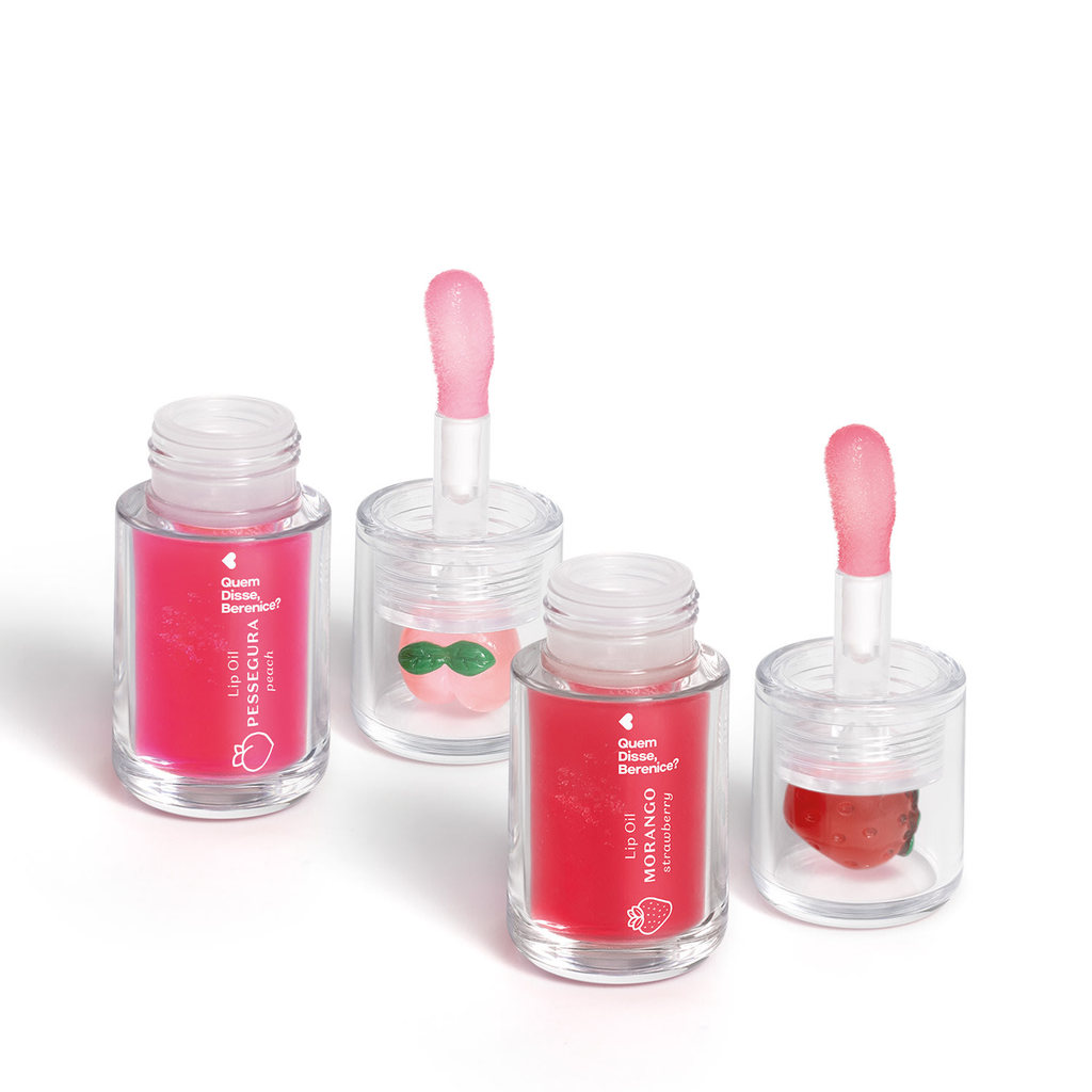 Combo Lip Oil Cuide-se Bem: Vermelho Morango 3,5ml + Rosa Fúcsia Pessegura 3,5ml