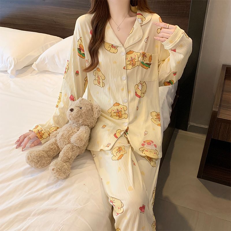 Imagem Versão coreana pijamas femininos calças de manga comprida bonito Casual Loungewear terno confortável versão de alta qual