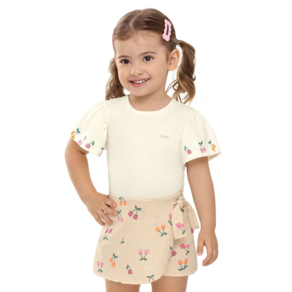 Conjunto Infantil Menina Cerejinhas Elian Bege em Oferta na Shopee