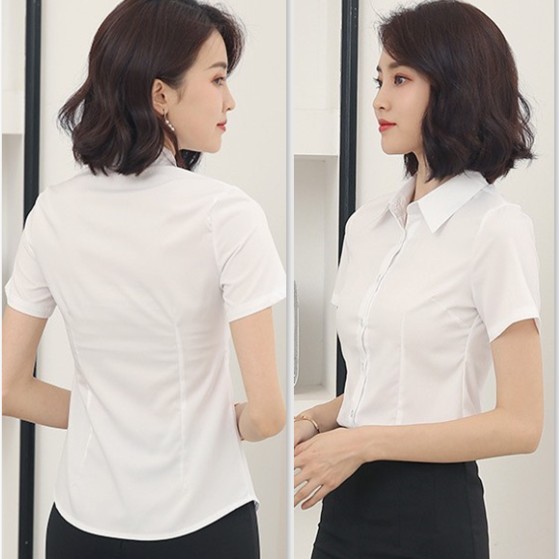 Camisa branca feminina de manga curta Tops profissionais roupas de verão roupas formais de trabalho roupas de trabalho S