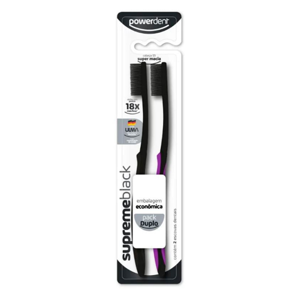 Escova de Dente Powerdent Supremeblack Super Macia com 2 Unidades em Oferta na Shopee