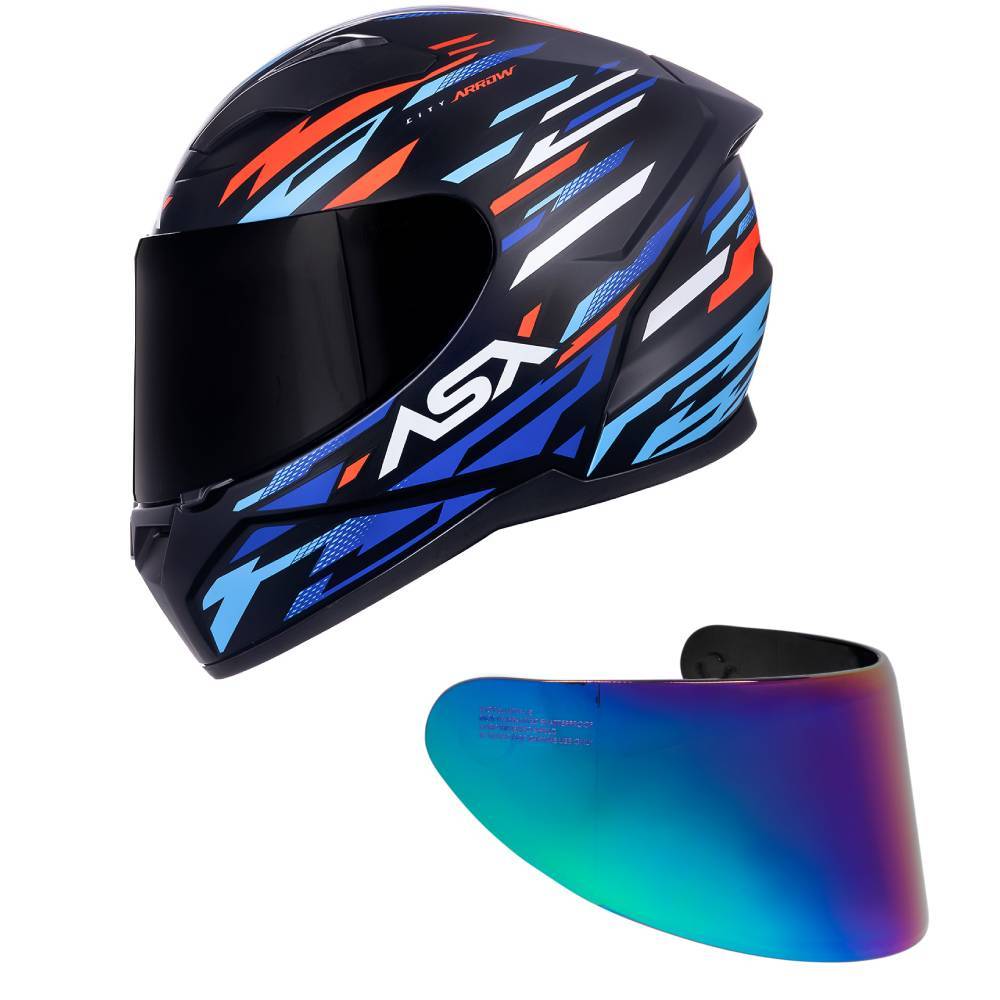 Capacete ASX City Arrow Preto Vermelho e Azul Mais Viseira Camaleão
