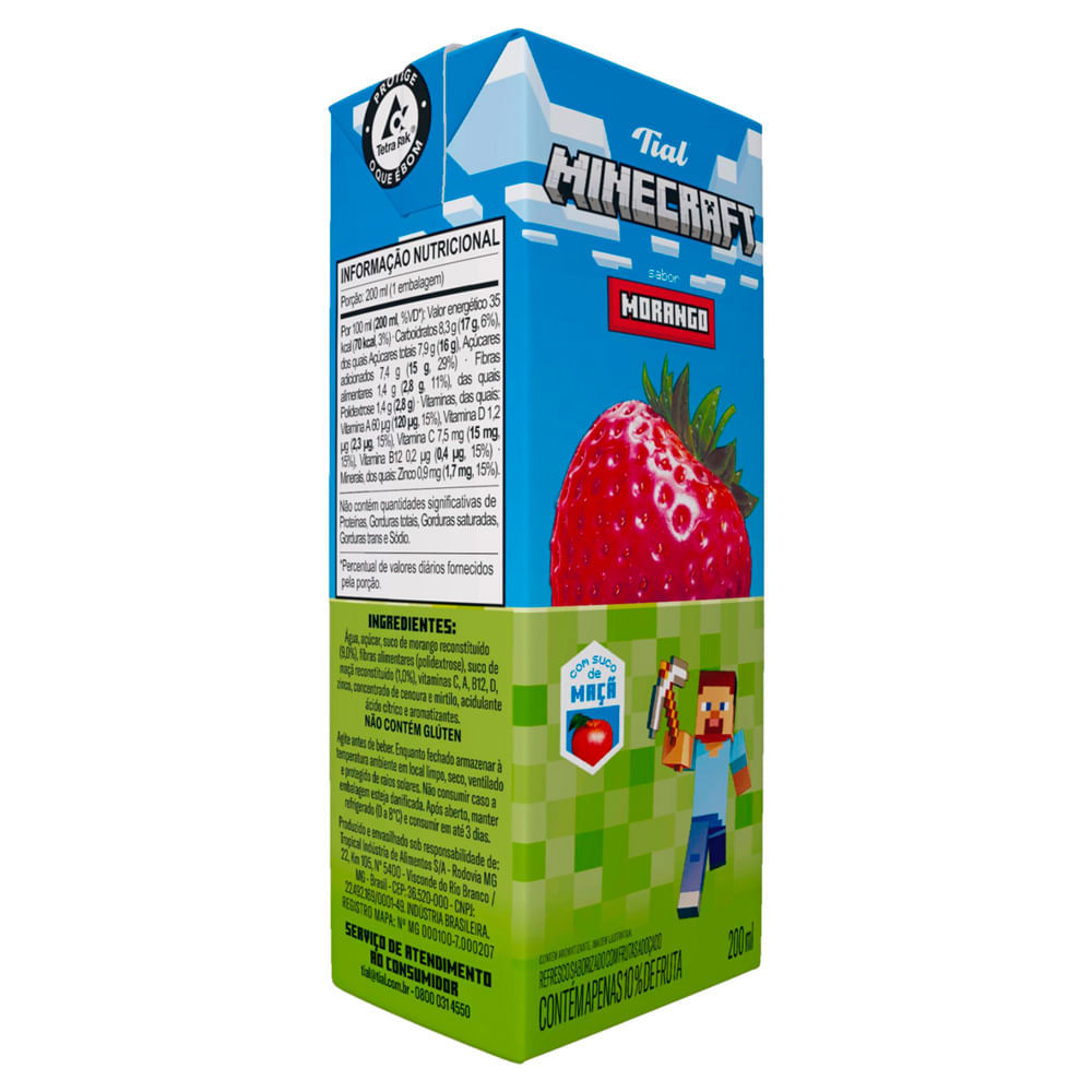 Suco Tial Minecraft Sabor Morango 200ml