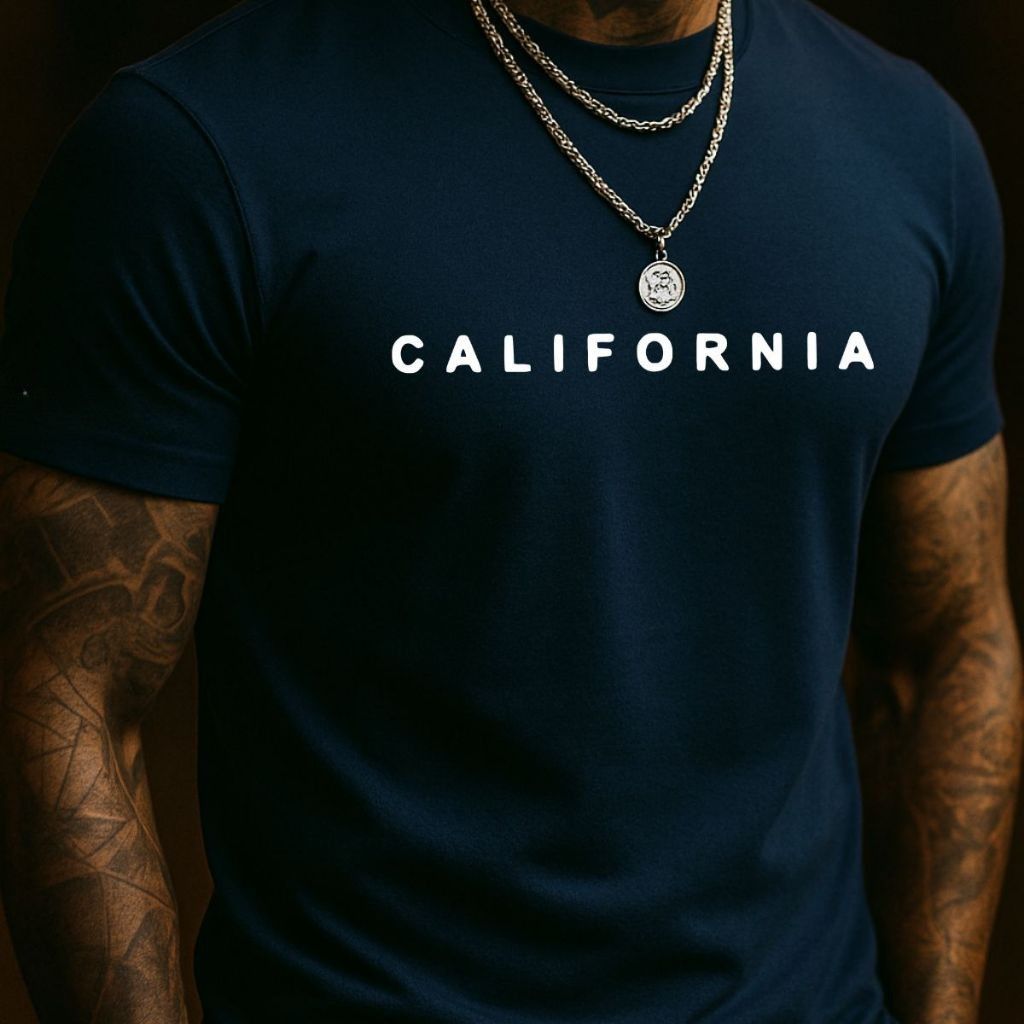 Camiseta Masculina California Preta Gola Redonda Estampada Tecido 100% Algodão Promocao Blusa California