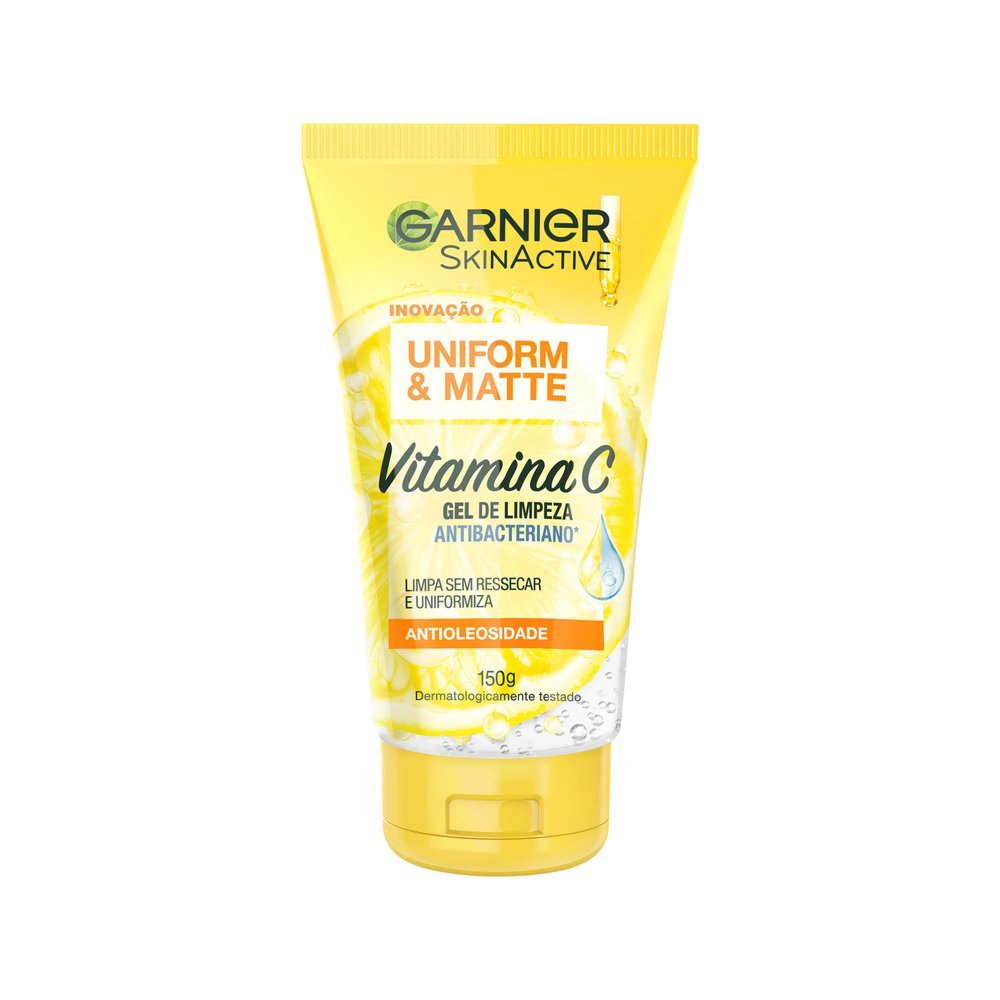 Gel de Limpeza Facial Antibacteriano Garnier Uniform & Matte Vitamina C 150ml em Oferta na Shopee