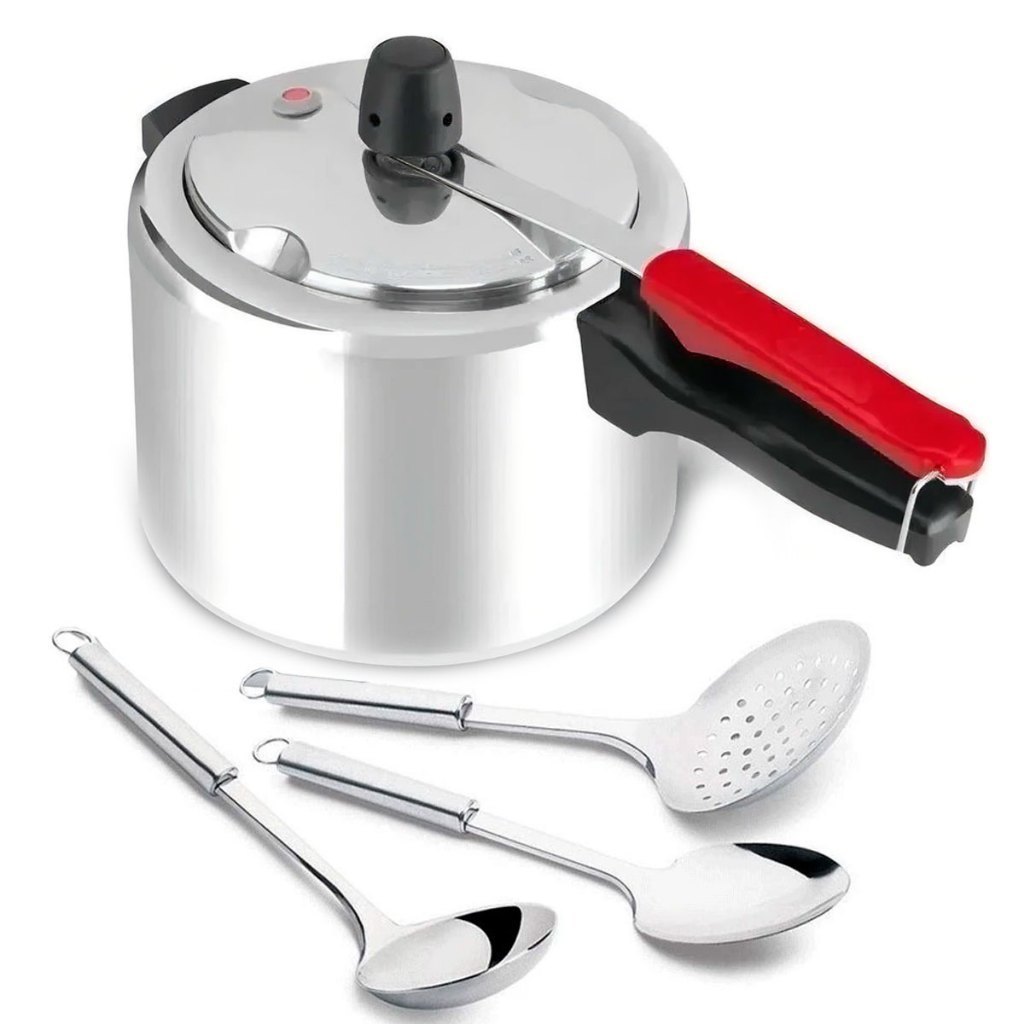 Panela Pressão 4,5 L Original Polida Clock e Utensílios em Aço Inox 3 peças em Oferta na Shopee