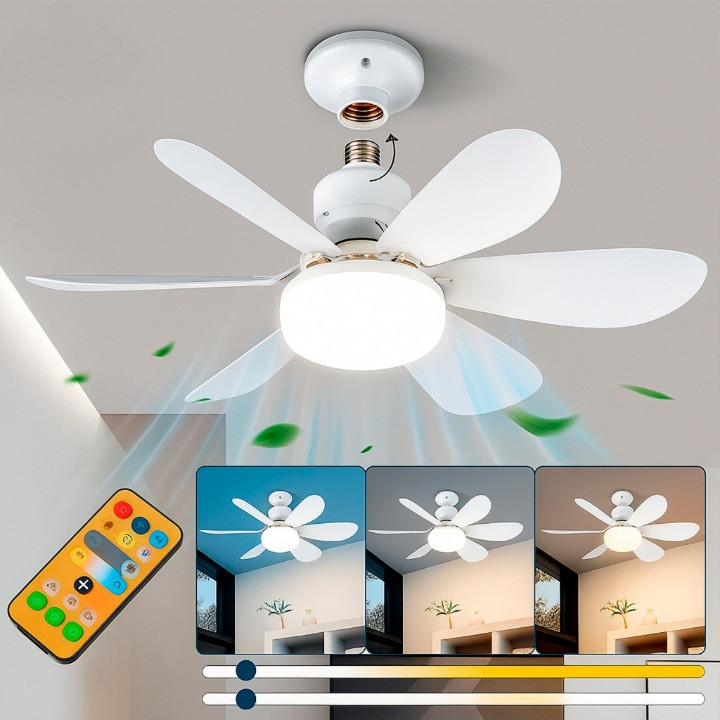 Ventilador de Teto com Luz Silencioso Controle Remoto Economica Instalação Fácil LED Bivolt E27 Orbitta