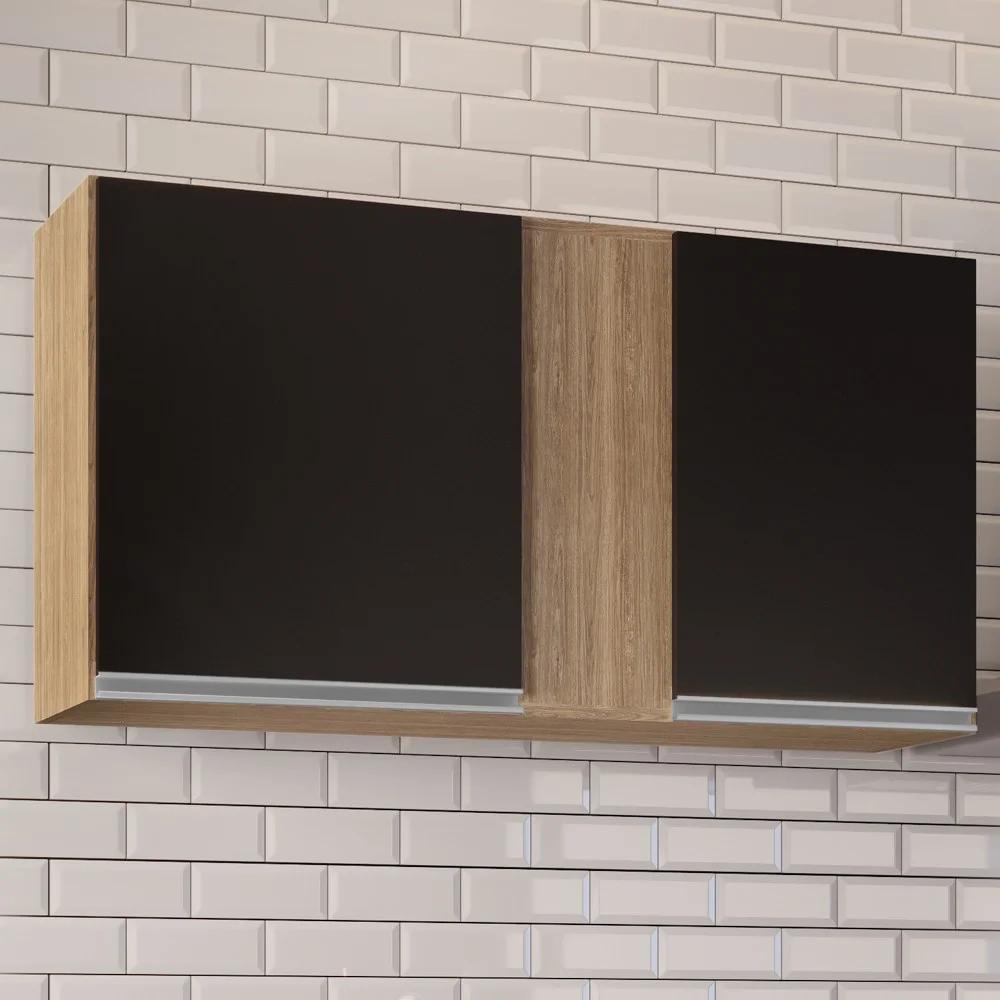 Armário Aéreo 100cm 2 Portas Indiana Castanho/Preto - Lumil Móveis