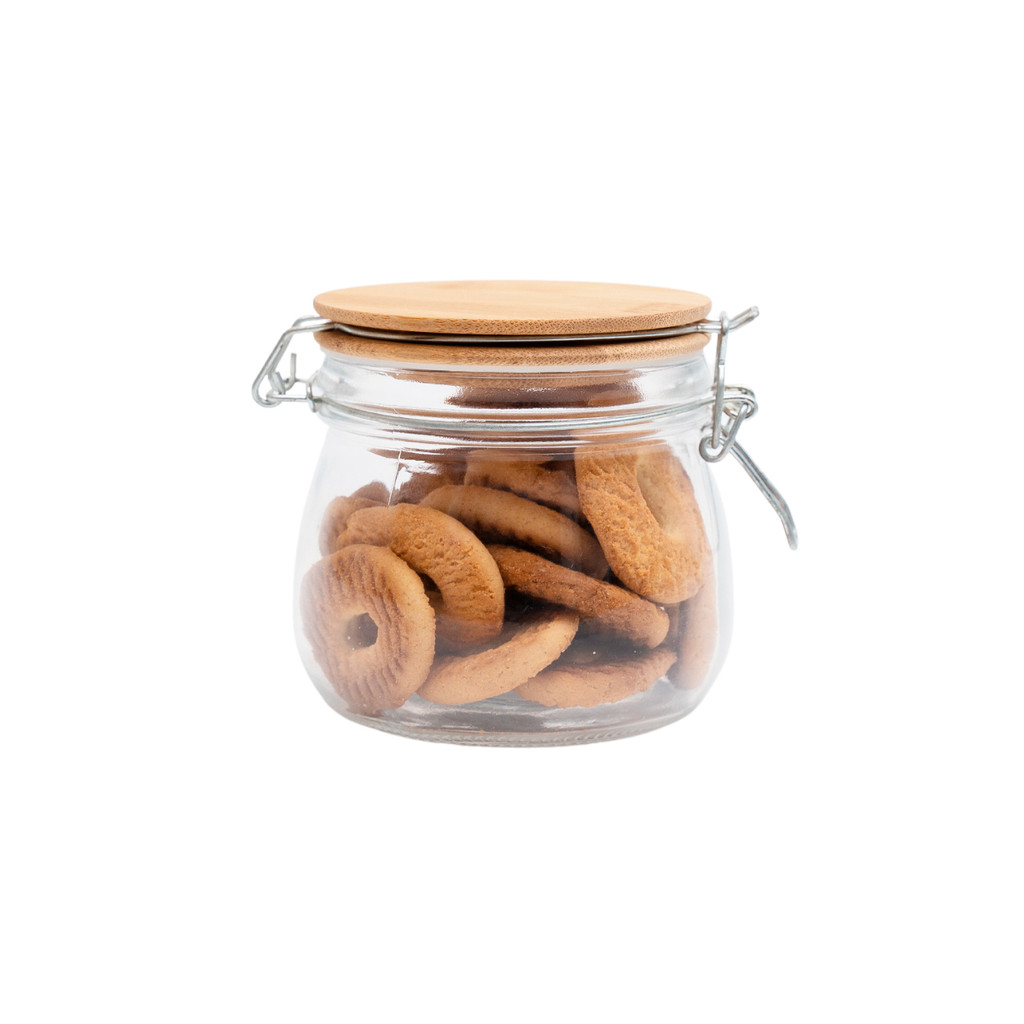 Pote de vidro 450ml com tampa de bambu e trava - oikos
