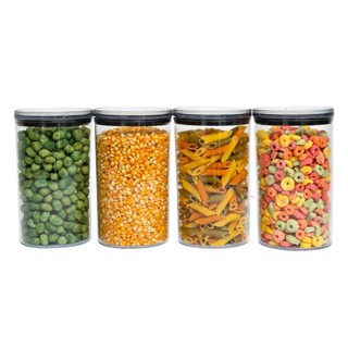 Kit 4 potes de acrílico 1,2L com tampa herméticos redondos - Tüd em Oferta na Shopee