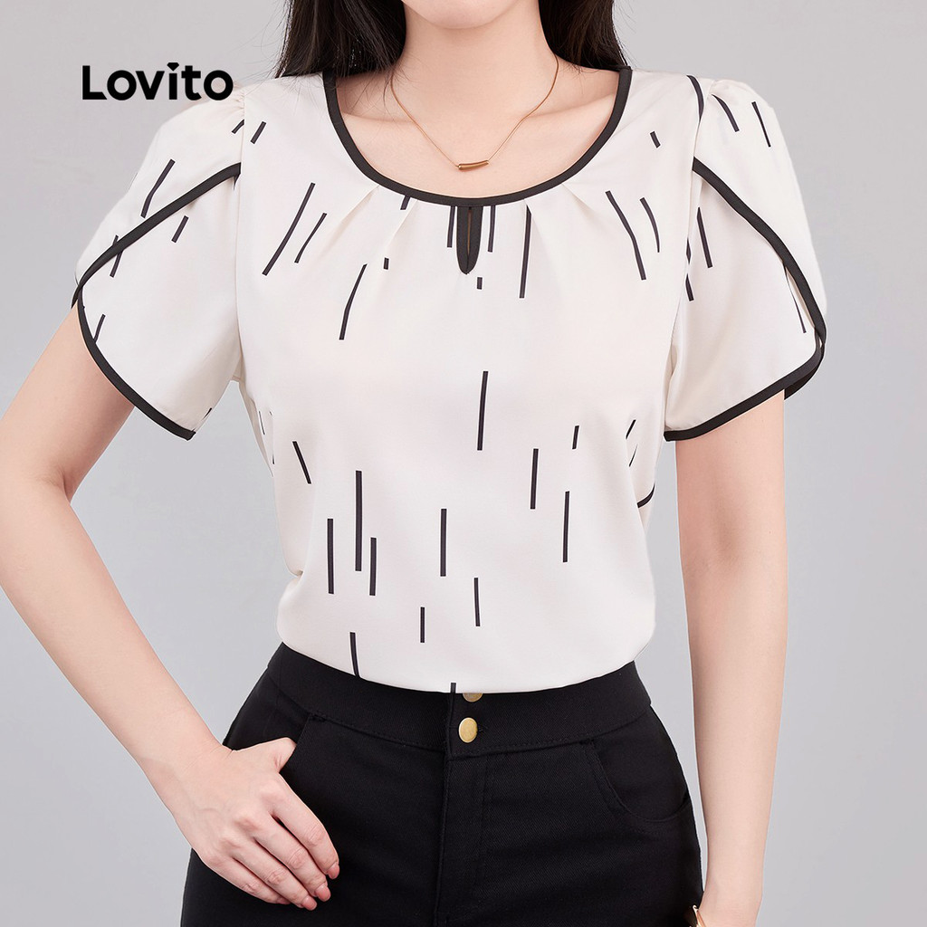 Lovito  Blusa Casual com Padrão Colorblock Primavera/verão para Mulheres L178LD1604 em Oferta na Shopee
